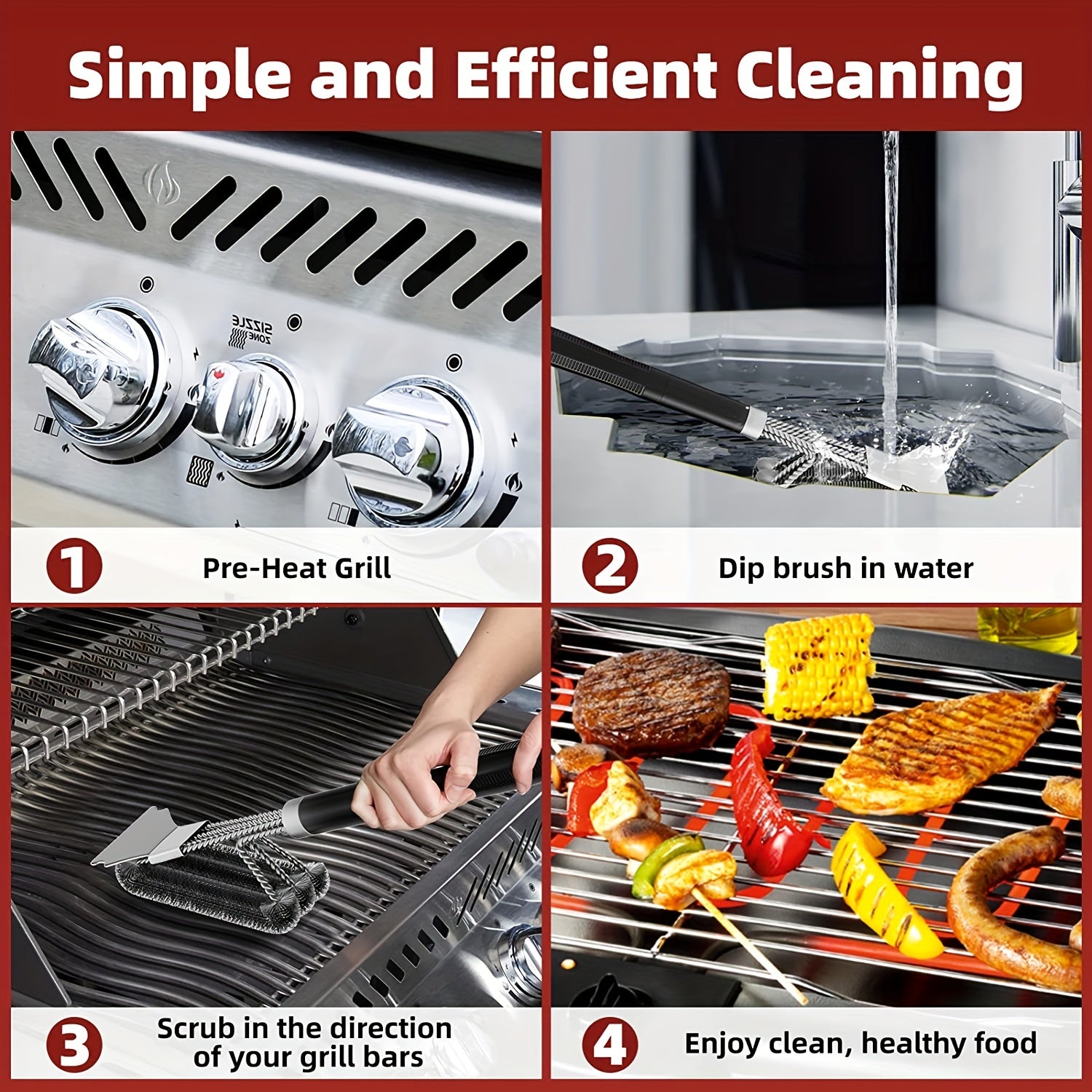 3-in-1 Grill Brush BBQ Cleaner Scraper for Gas, Porcelain, and Charbroil Grates
