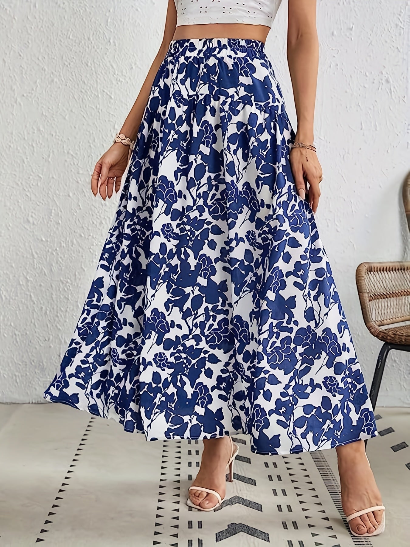 Floral Print Elastic Waist Skirt for Women