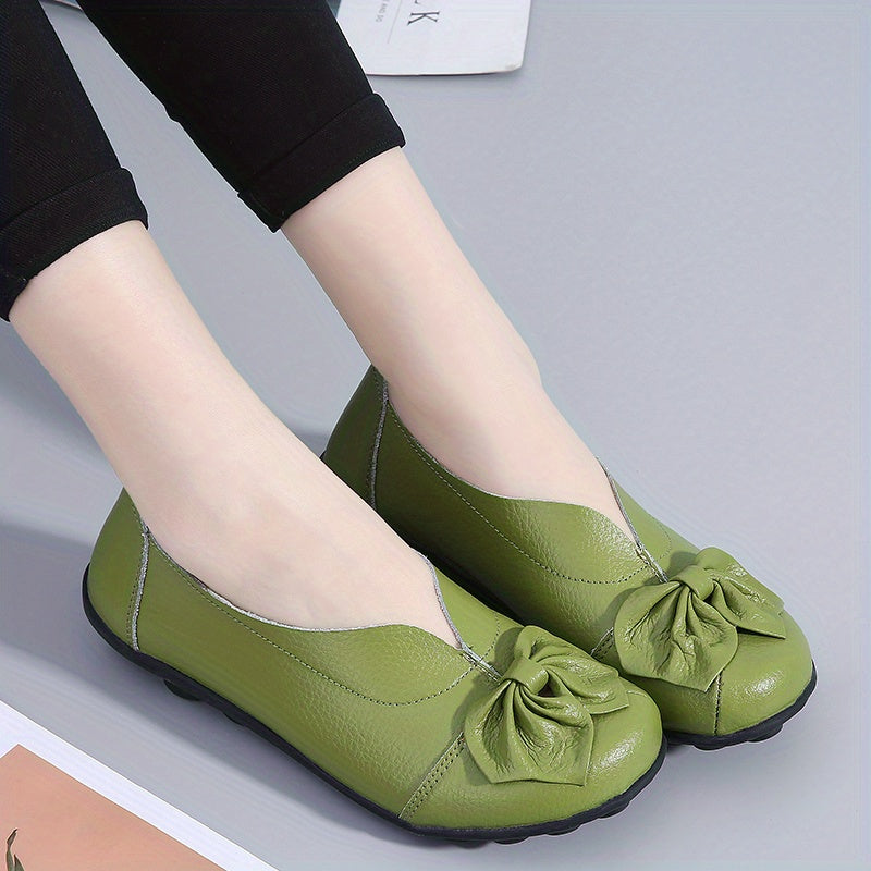 Women's Bowknot Loafers Leather Slip On Comfortable Shoes