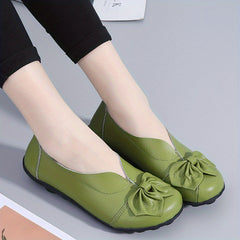 Women's Bowknot Loafers Leather Slip On Comfortable Shoes