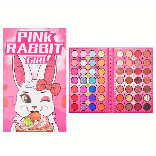 56 Colors Rabbit Eyeshadow Palette Matte Finish Coral Tone Portable Cosmetics