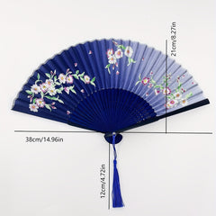 Vintage Flower Folding Fan Dance Performance Fan With Tassel