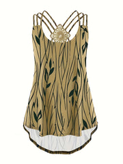 Leaf Print Lace Suspender Vest Top Sleeveless Tank Top