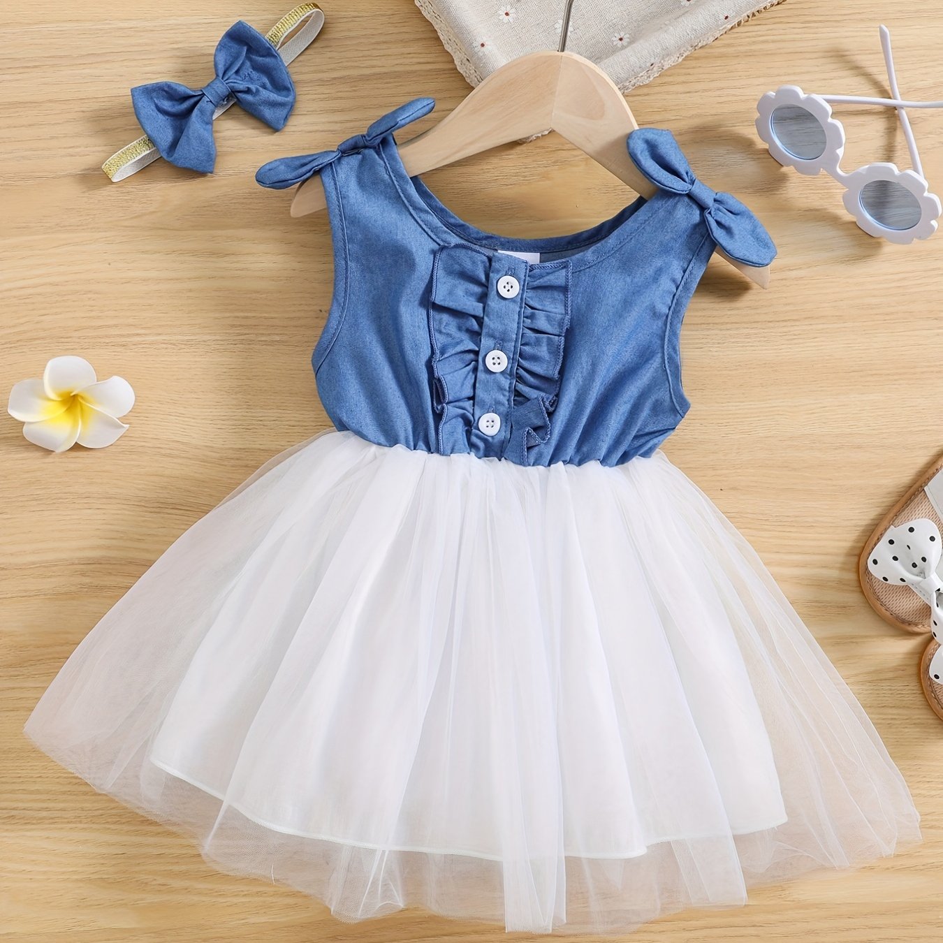 Baby Girls Denim Top Mesh Skirt