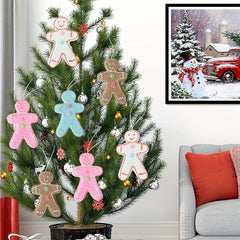 4pcs Macaron Colored Gingerbread Man Snowman Ornaments
