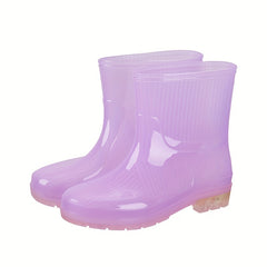 Women's Solid Rain Boots Anti slip Waterproof PVC Calf Boots