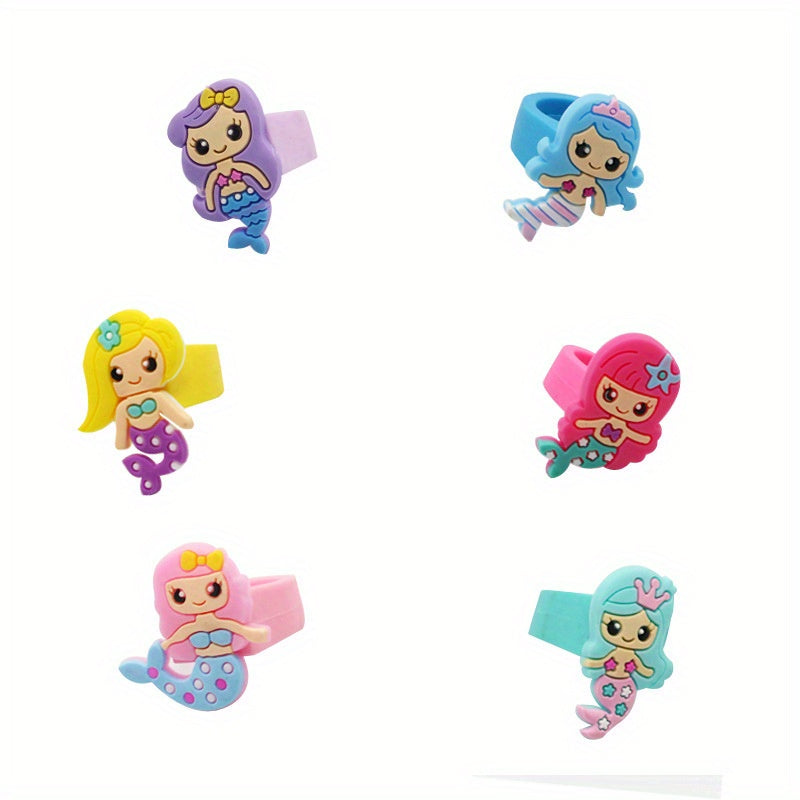 6pcs Cartoon Mermaid Silicone Ring Jewelry for Kids