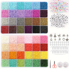 2mm Glass Seed Beads Set with 440 Letter Beads, 100 Smiling Face Beads & 100 Evi