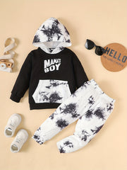 2pcs Baby Boys Casual Mama's Boy Hoodie & Tie Dye Sweatpants Set