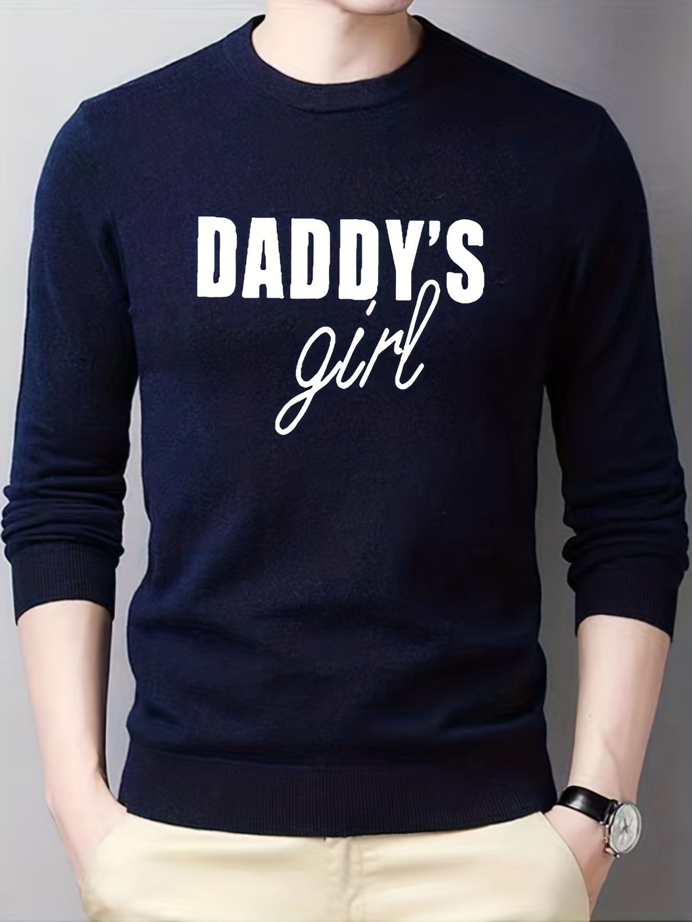 Daddy's Girl Knitted Sweater Men's Warm Pullover for Fall Winter