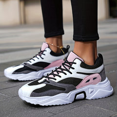 Women's Colorblock Mesh Sneakers Lace Up Soft Non-slip Outdoor Shoes