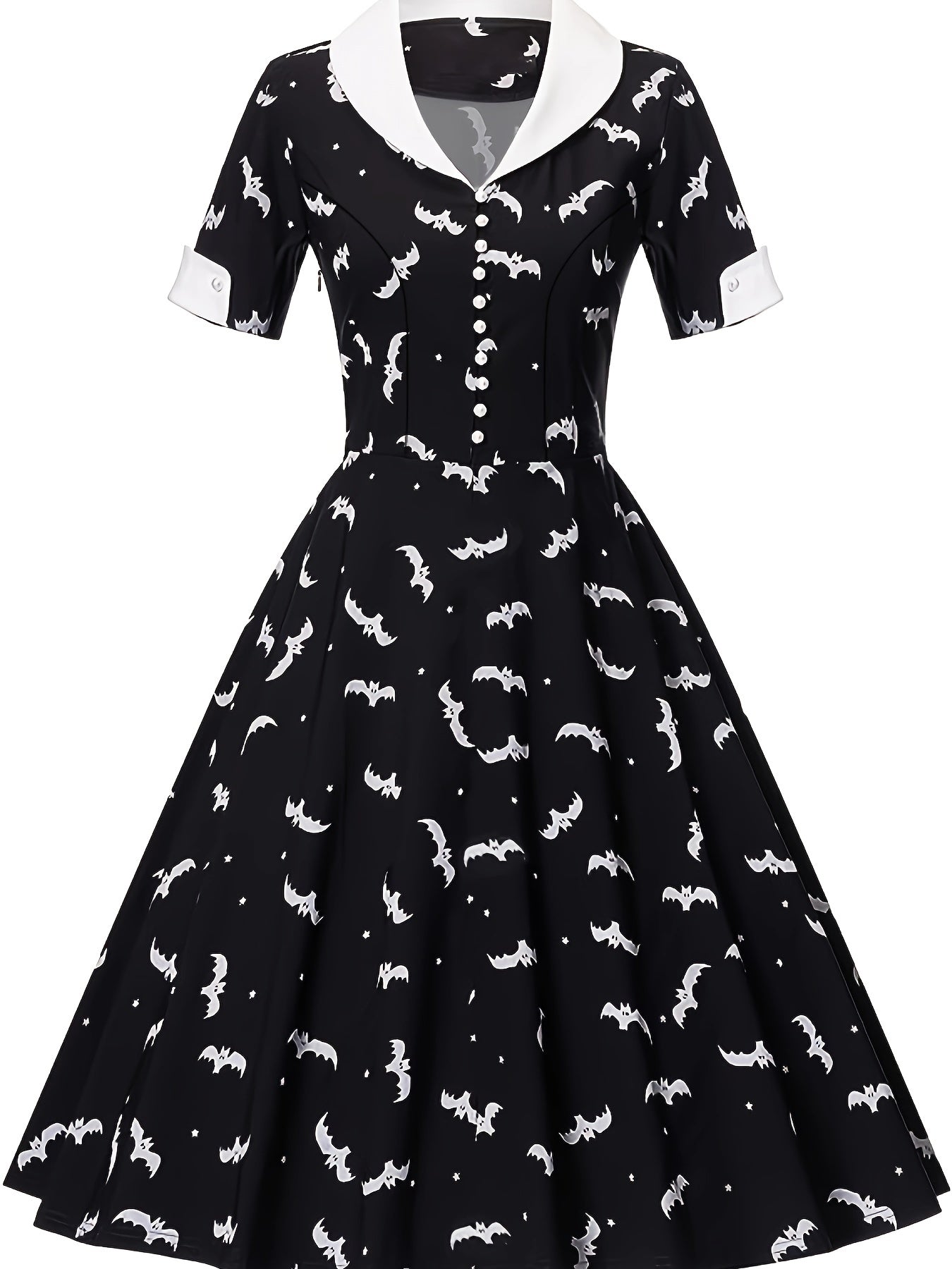 Retro Dress Women's Plus Bat Print Swing Dress