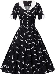 Retro Dress Women's Plus Bat Print Swing Dress