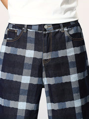 Vintage Plaid Denim Shorts Men's Casual Street Style Summer Shorts