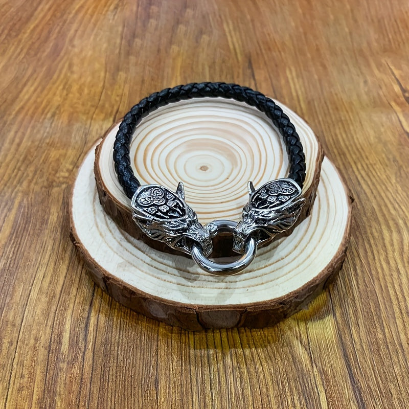 Viking Wolf Head Leather Bracelet Hip Hop Vintage Jewelry