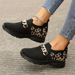 Women's Mesh Leopard Pattern Running Shoes Lightweight Soft Non slip Sneakers