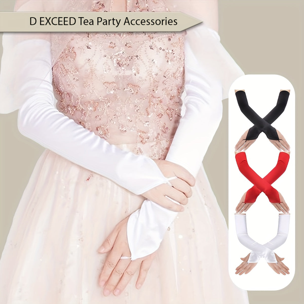 D EXCEED Women's Long Fingerless Sheer Gloves for Weddings and Events