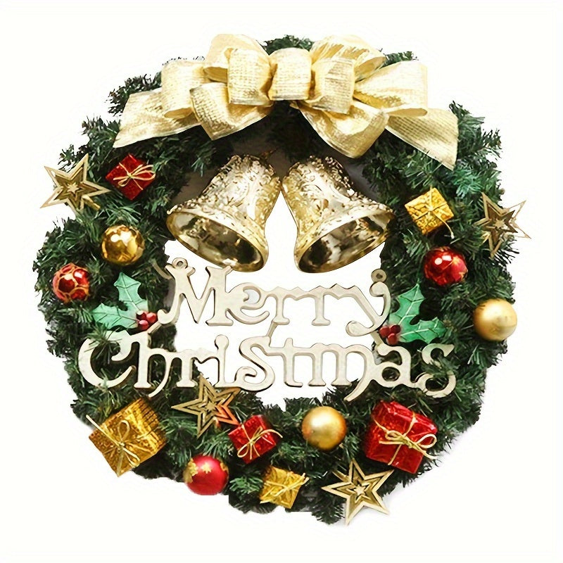 Christmas Golden Bell Wreath with Colored Balls & Bow