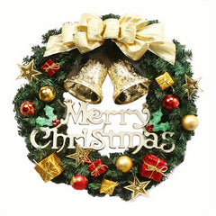 Christmas Golden Bell Wreath with Colored Balls & Bow