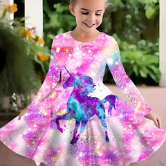 Dreamy Tie Dye Unicorn Long Sleeve Dress