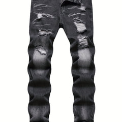 Slim Fit Ripped Jeans Mens Casual Street Style Distressed Denim Pants