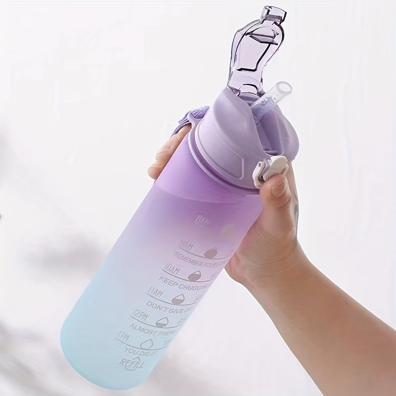 22oz Gradient Water Cup With Time Scale Leakproof Portable Sports Bottle