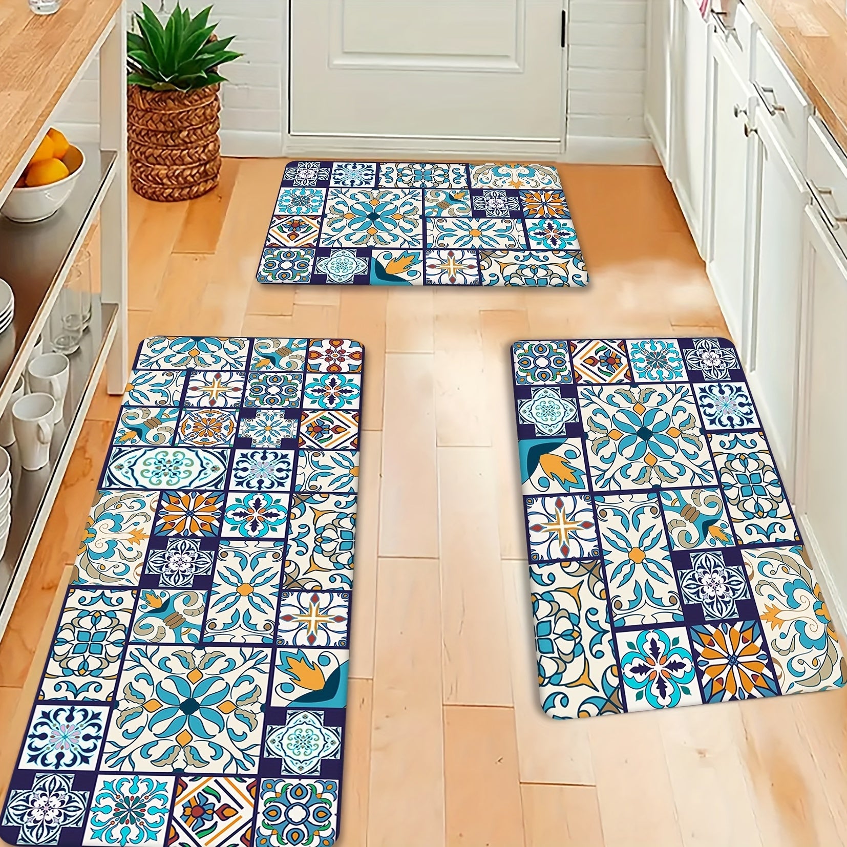 Floral Print Kitchen Mat Anti Fatigue Absorbent Washable Durable Runner