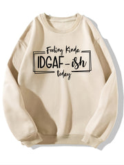 Letter Print Solid Pullover Crew Neck Casual Sweatshirt Women's Clothing