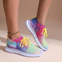 Tie Dye Mesh Breathable Woven Shoes Soft Thick Bottom Sneakers