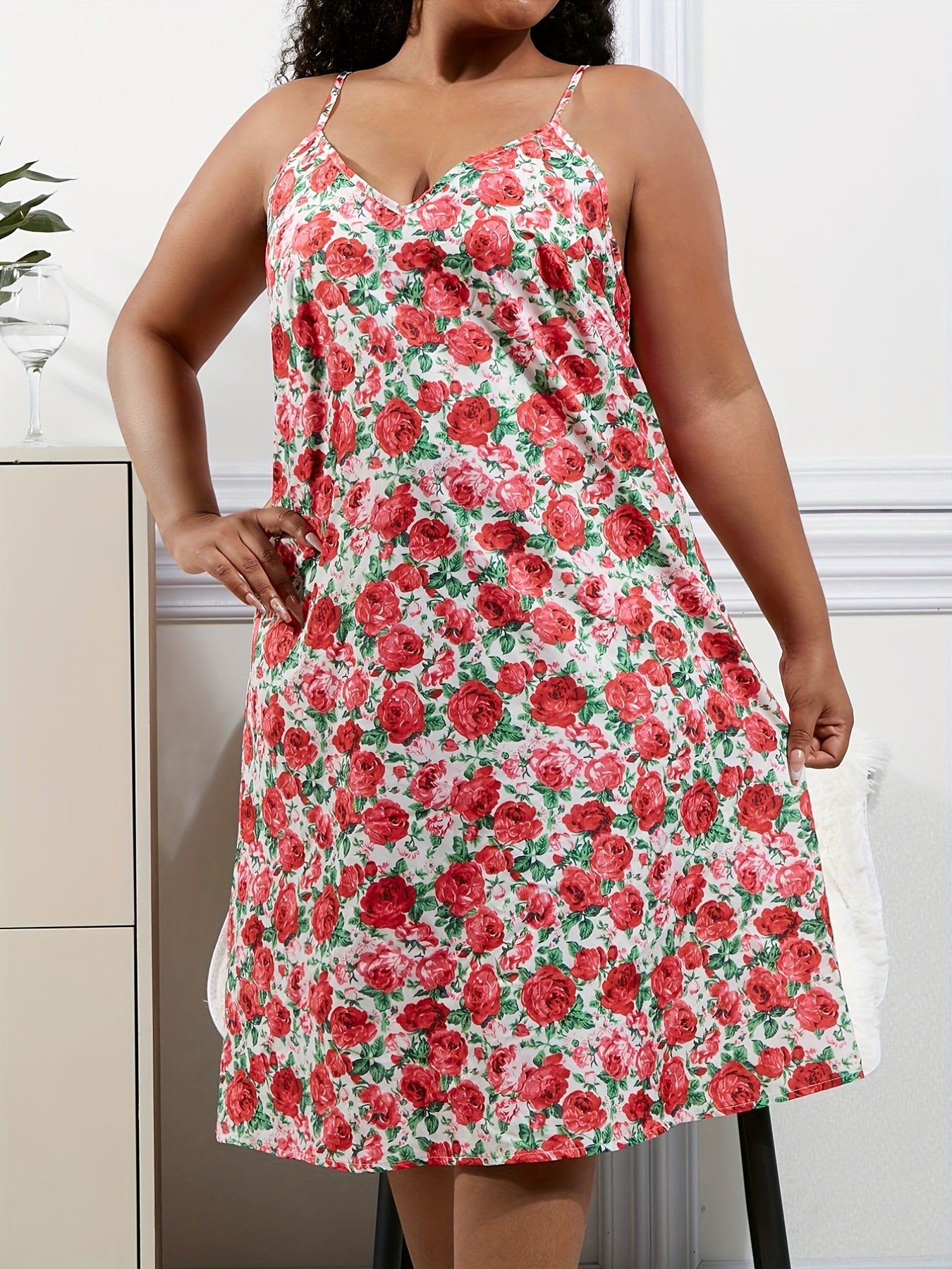 Boho Floral Print V Back Cami Dress