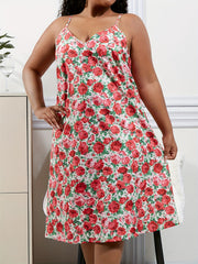 Boho Floral Print V Back Cami Dress