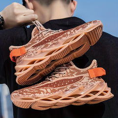 Men's Breathable Mesh Lightweight Lace up Striped Running Shoes