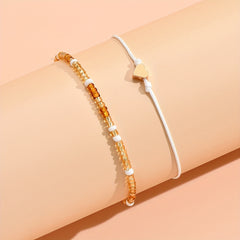 2 Pcs Colorful Rice Beads Anklet Adjustable Bracelet