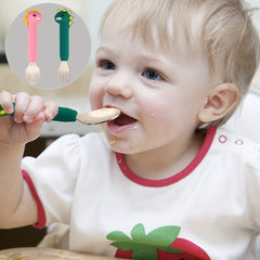 Dino Toddler Silverware Silicone Handle Safe Flatware Stainless Steel Cutlery