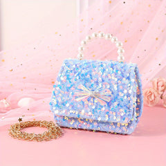 Kids Sequin Bow Crossbody Bag with Faux Pearl Decor