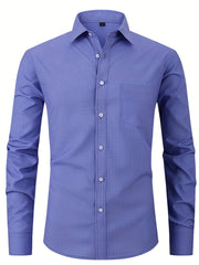 Plaid Print Men's Formal Long Sleeve Shirt With Chest Pocket