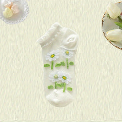 Girls Floral Crystal Lace Ankle Socks - Breathable Ice Silk Summer Sock