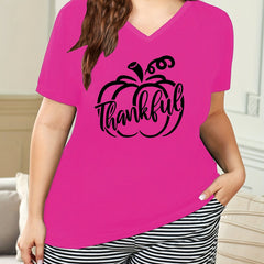 Pumpkin Print Short Sleeve Pajama Top