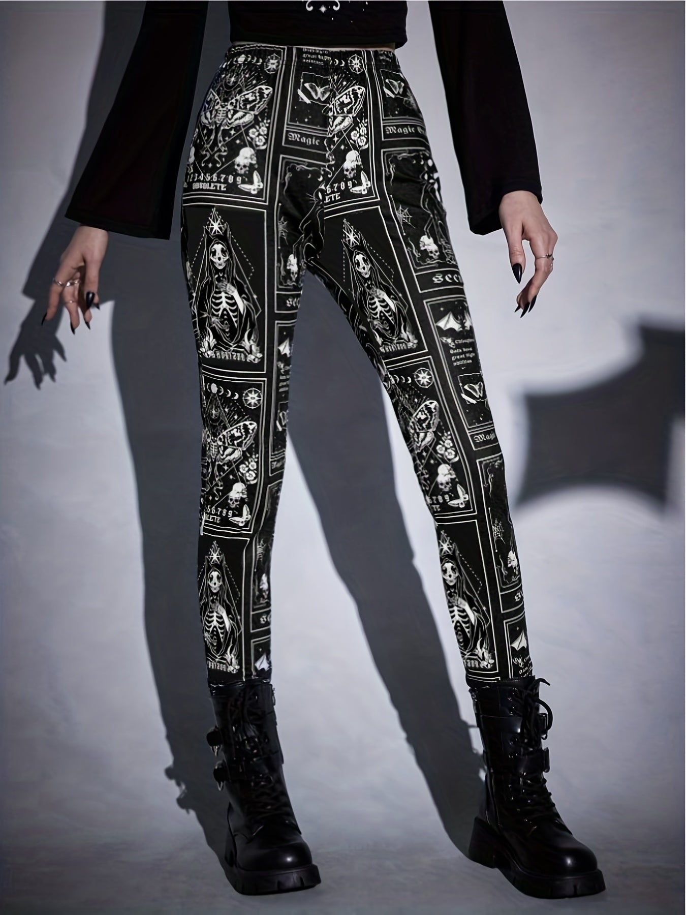 Skull Halloween Print Leggings High Waist Stretchy Workout Pants