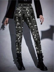 Skull Halloween Print Leggings High Waist Stretchy Workout Pants