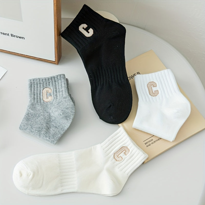 4 Pairs Letter Print Socks Women's Sports Short Stockings