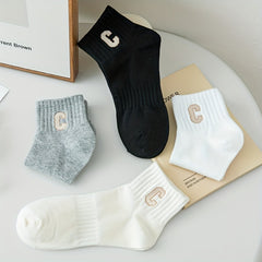 4 Pairs Letter Print Socks Women's Sports Short Stockings