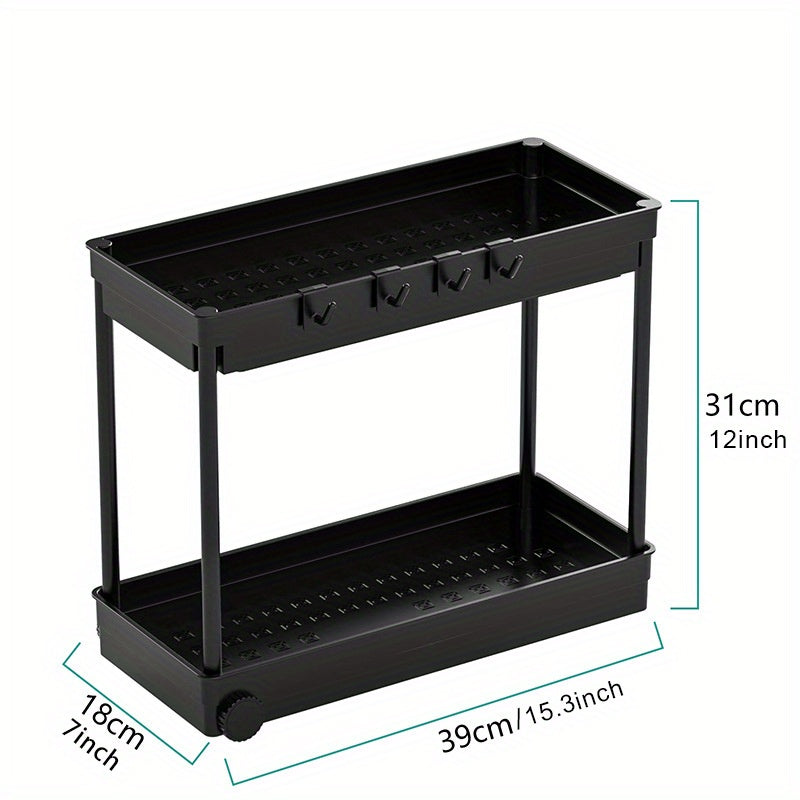 Under Sink Organizer with Sliding Basket and 4 Hooks