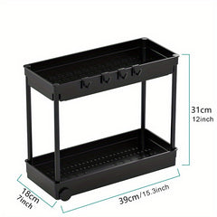 Under Sink Organizer with Sliding Basket and 4 Hooks