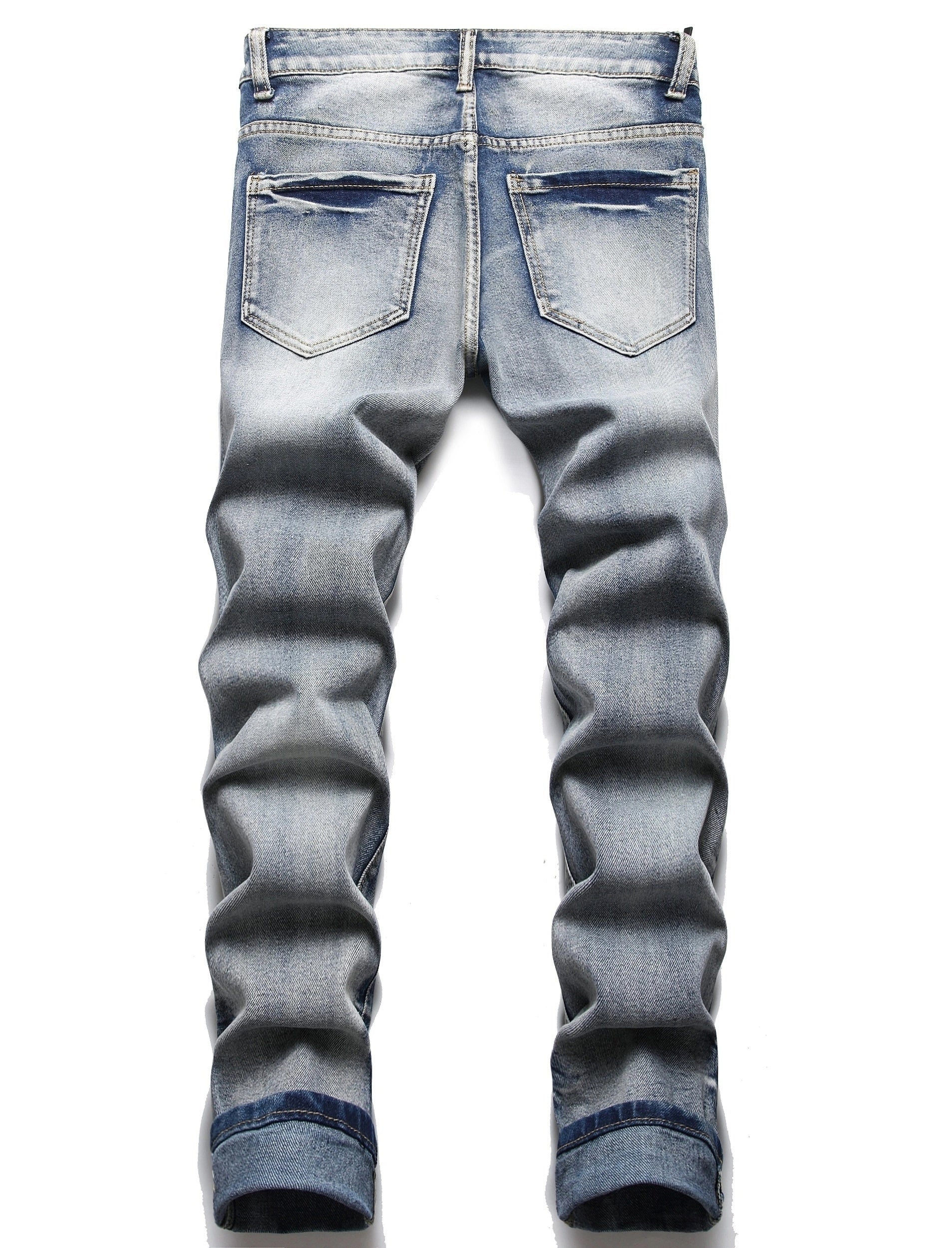 Cartoon Bear Pattern Slim Fit Jeans Men's Casual Street Style