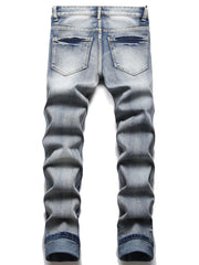 Cartoon Bear Pattern Slim Fit Jeans Men's Casual Street Style