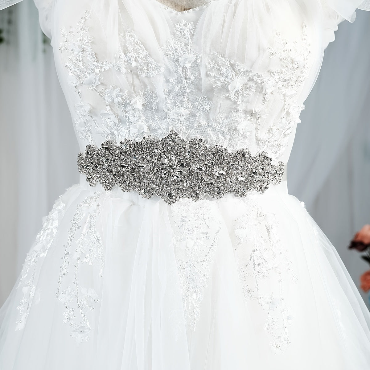 Crystal Rhinestone Bridal Belt with Organza Ribbon