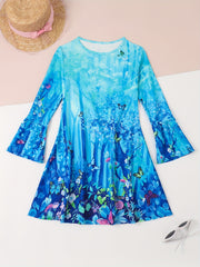Rainbow Flare Sleeve Dress Girls Comfy Kids Clothes