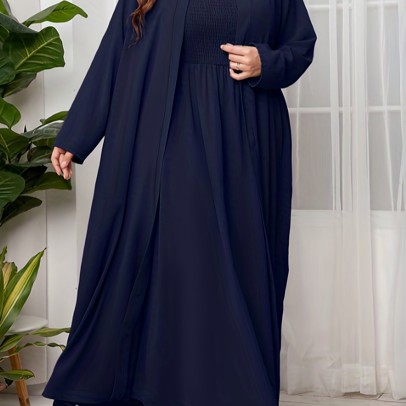Solid Coat & Shirred Maxi Dress Set
