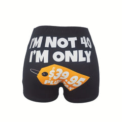 Tag & Letter Print Skinny Shorts for Women